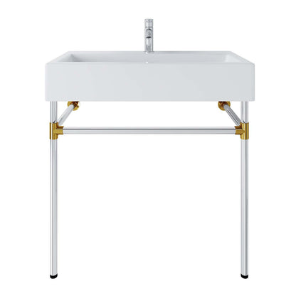 Redeem 32" Silver Stainless Steel Wall-Mount Bathroom Vanity by Modway