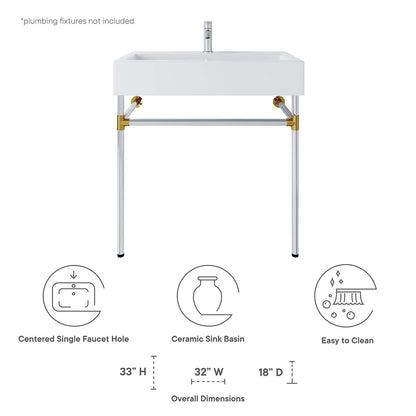 Redeem 32" Silver Stainless Steel Wall-Mount Bathroom Vanity by Modway