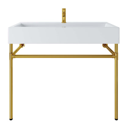 Redeem 40" Wall-Mount Gold Stainless Steel Bathroom Vanity by Modway