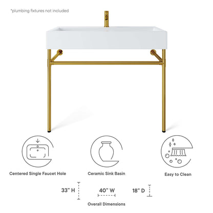 Redeem 40" Wall-Mount Gold Stainless Steel Bathroom Vanity by Modway