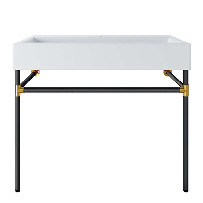 Redeem 40" Black Stainless Steel Wall-Mount Bathroom Vanity by Modway