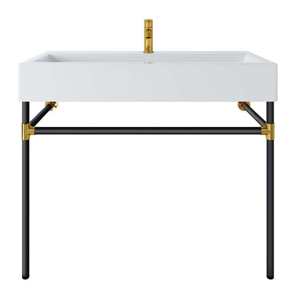 Redeem 40" Black Stainless Steel Wall-Mount Bathroom Vanity by Modway