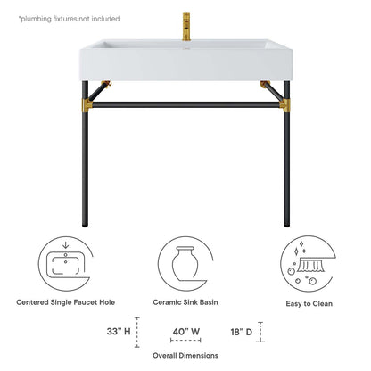 Redeem 40" Black Stainless Steel Wall-Mount Bathroom Vanity by Modway