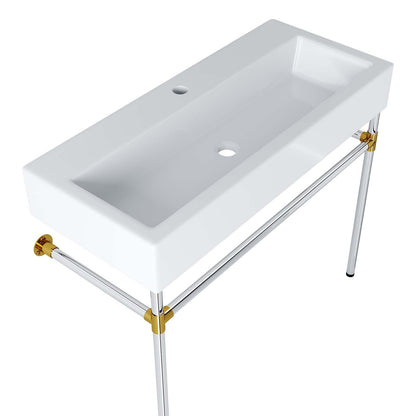 Redeem 40" Silver Stainless Steel Wall-Mount Bathroom Vanity by Modway
