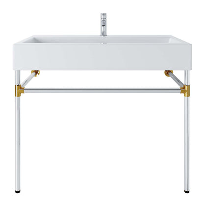 Redeem 40" Silver Stainless Steel Wall-Mount Bathroom Vanity by Modway