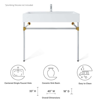 Redeem 40" Silver Stainless Steel Wall-Mount Bathroom Vanity by Modway