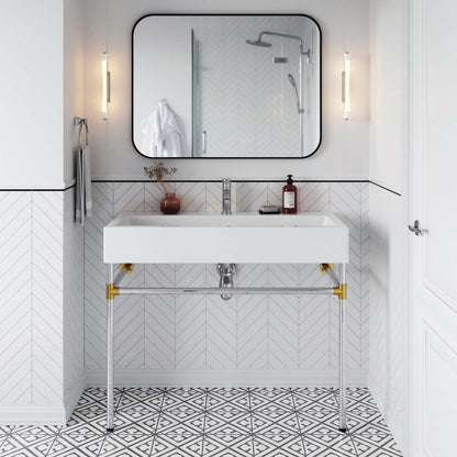 Redeem 40" Silver Stainless Steel Wall-Mount Bathroom Vanity by Modway
