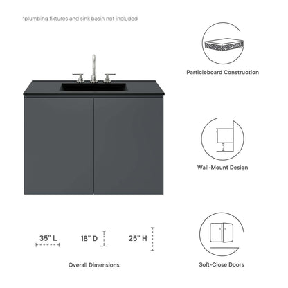 Bryn 36" Wall-Mount Bathroom Vanity (Sink Basin Not Included) by Modway