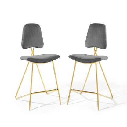 Ponder Performance Velvet Bar Stool Set of 2 by Modway