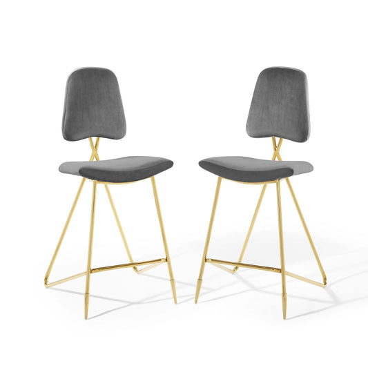 Ponder Performance Velvet Bar Stool Set of 2 by Modway