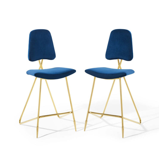 Ponder Performance Velvet Bar Stool Set of 2 by Modway