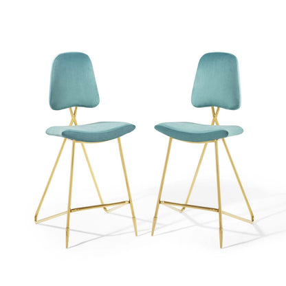 Ponder Performance Velvet Bar Stool Set of 2 by Modway