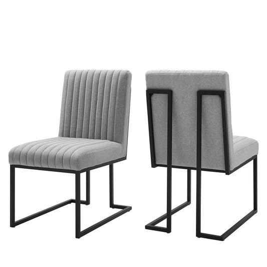 Indulge Channel Tufted Fabric Dining Chairs Set of 2 by Modway