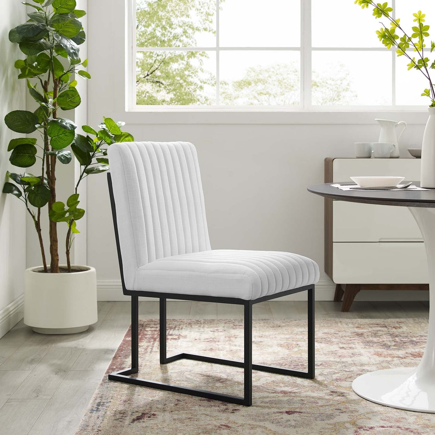 Indulge Channel Tufted Fabric Dining Chairs Set of 2 by Modway