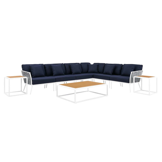 Stance 9 Piece Aluminum Outdoor Patio Aluminum Sectional Sofa Set by Modway