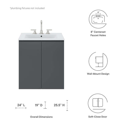 Bryn 24" Wall-Mount Bathroom Vanity by Modway
