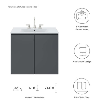 Bryn 30" Wall-Mount Bathroom Vanity by Modway