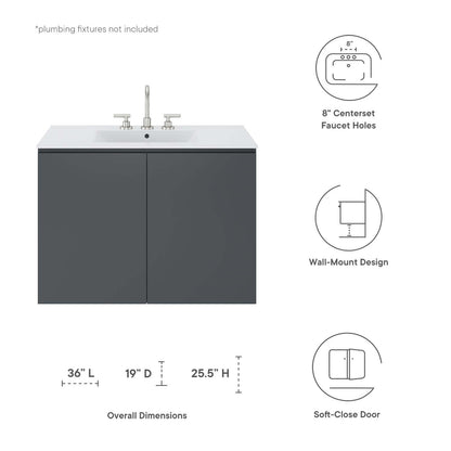 Bryn 36" Wall-Mount Bathroom Vanity by Modway