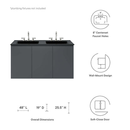 Bryn 48" Wall-Mount Double Sink Bathroom Vanity by Modway