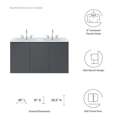 Bryn 48" Wall-Mount Double Sink Bathroom Vanity by Modway