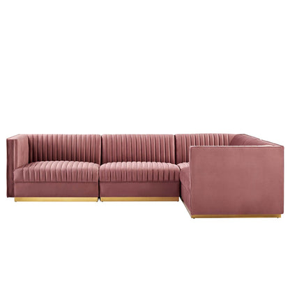 Sanguine 4-Piece Channel Tufted Performance Velvet Right-Facing Modular Sectional Sofa by Modway