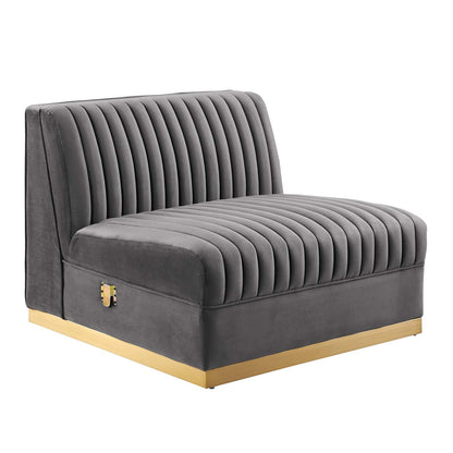 Sanguine Channel Tufted 5-Piece Right-Facing Modular Sectional Sofa in Navy