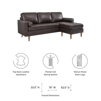 Valour 78" Leather Apartment Sectional Sofa by Modway