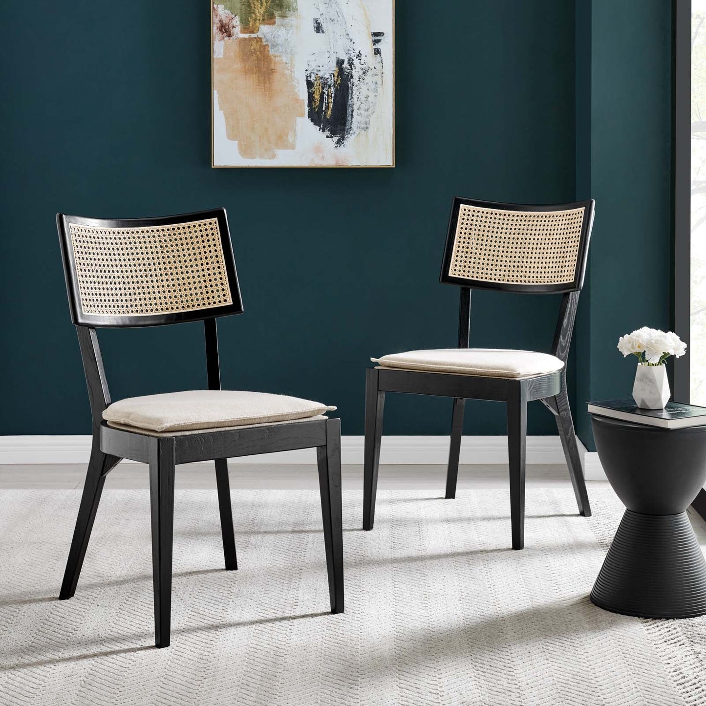 Caledonia Fabric Upholstered Wood Dining Chair Set of 2 by Modway