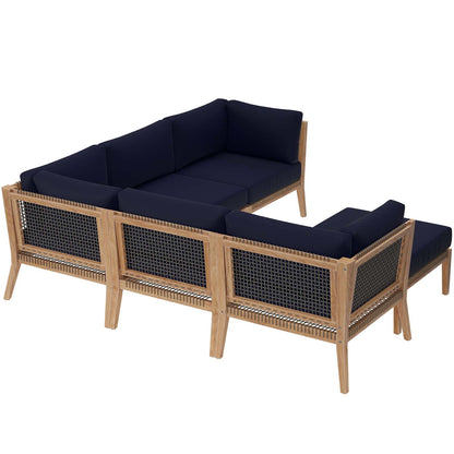 Clearwater 6-Piece Outdoor Patio Teak Wood Sectional Sofa by Modway
