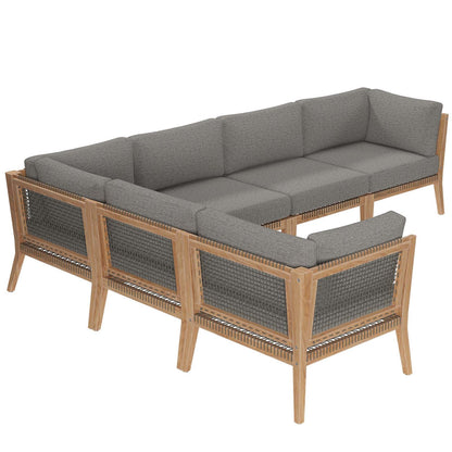 Clearwater 6-Piece Outdoor Patio Teak Wood Sectional Sofa by Modway