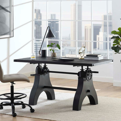 Genuine 60" Crank Adjustable Height Dining Table and Computer Desk by Modway
