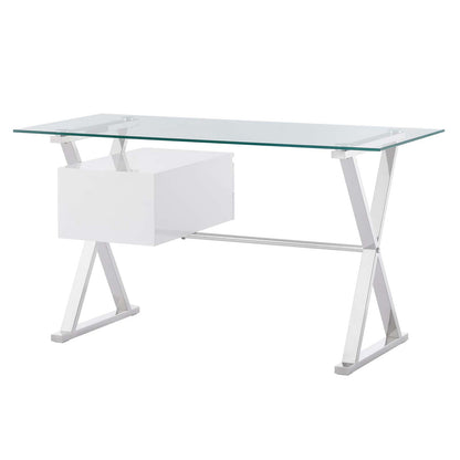 Sector 56" Glass Top Glass Office Desk by Modway