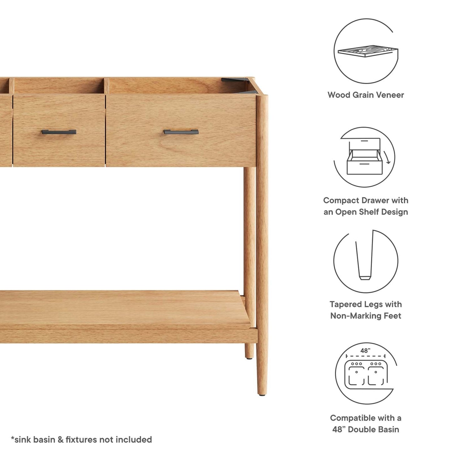 Zaire 48" Double Sink Compatible Bathroom Vanity Cabinet (Sink Basin Not Included) by Modway