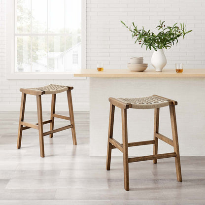 Saoirse Woven Rope Wood Counter Stool Set of 2 by Modway
