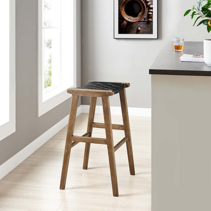 Saoirse Leather Wood Bar Stool Set of 2 by Modway