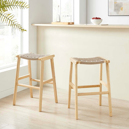 Saoirse Woven Rope Wood Bar Stool Set of 2 by Modway
