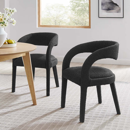Pinnacle Boucle Upholstered Dining Chair Set of 2 by Modway