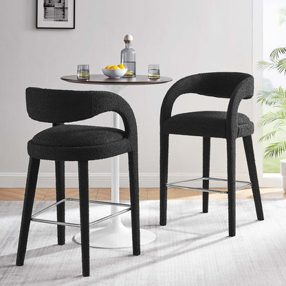 Pinnacle Boucle Upholstered Bar Stool Set of 2 by Modway