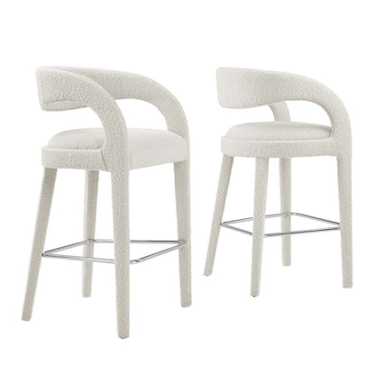Pinnacle Boucle Upholstered Bar Stool Set of 2 by Modway