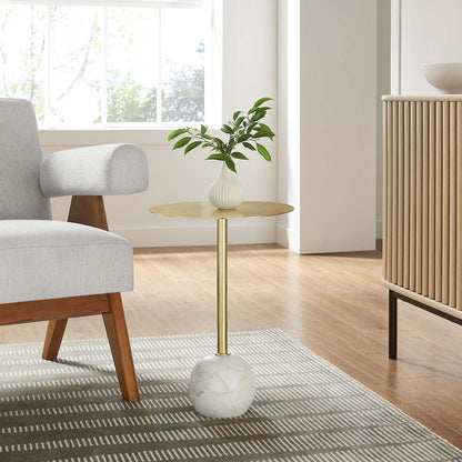 Aliza Round White Marble Side Table by Modway