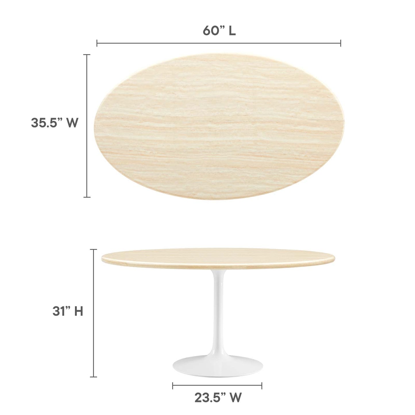 Lippa 60" Oval Faux Travertine Dining Table by Modway
