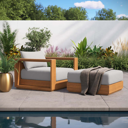 Tahoe 2-Piece Outdoor Patio Acacia Wood Armchair and Ottoman Set by Modway