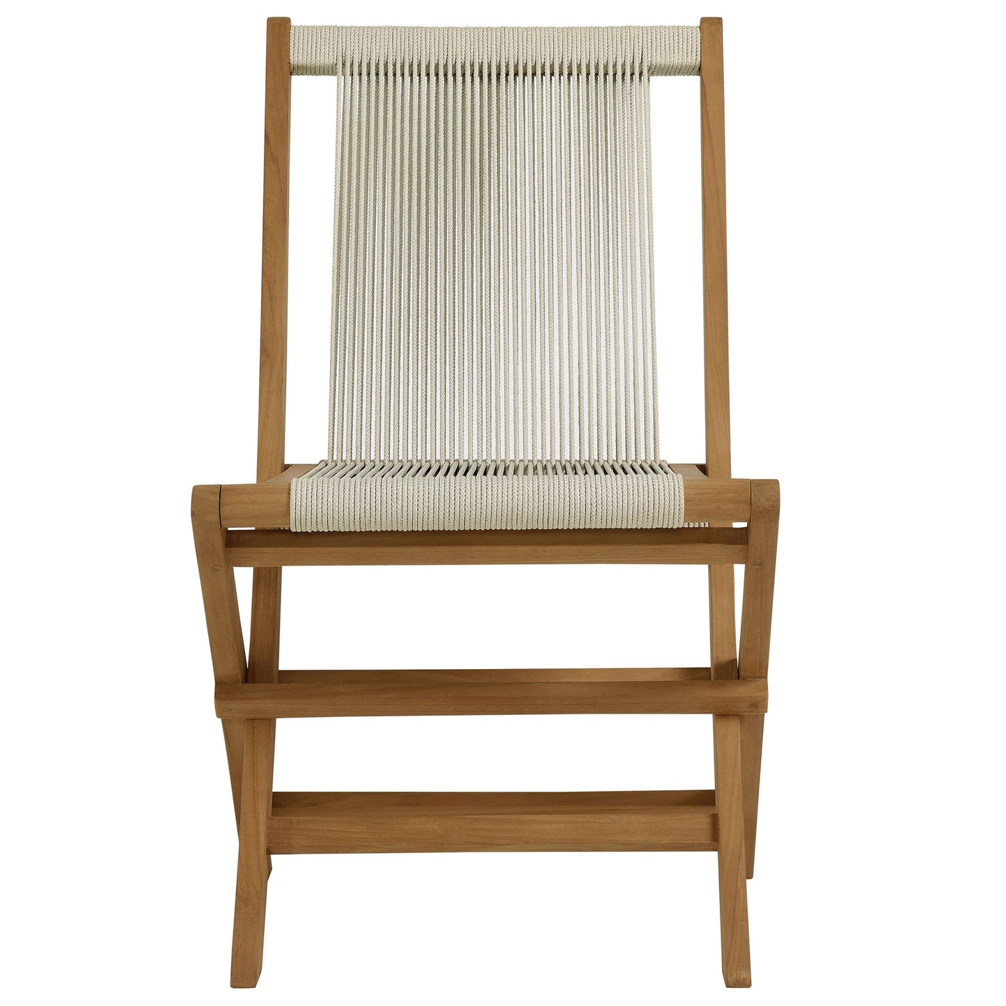 Vienna 5-Piece Outdoor Patio Teak Wood Dining Set with Rope Folding Chairs by Modway