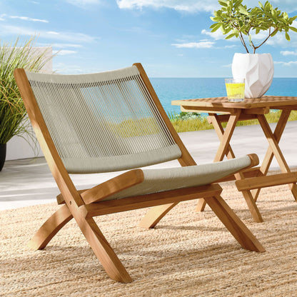 Vienna Outdoor Patio Teak and Rope Folding Accent Lounge Chair by Modway