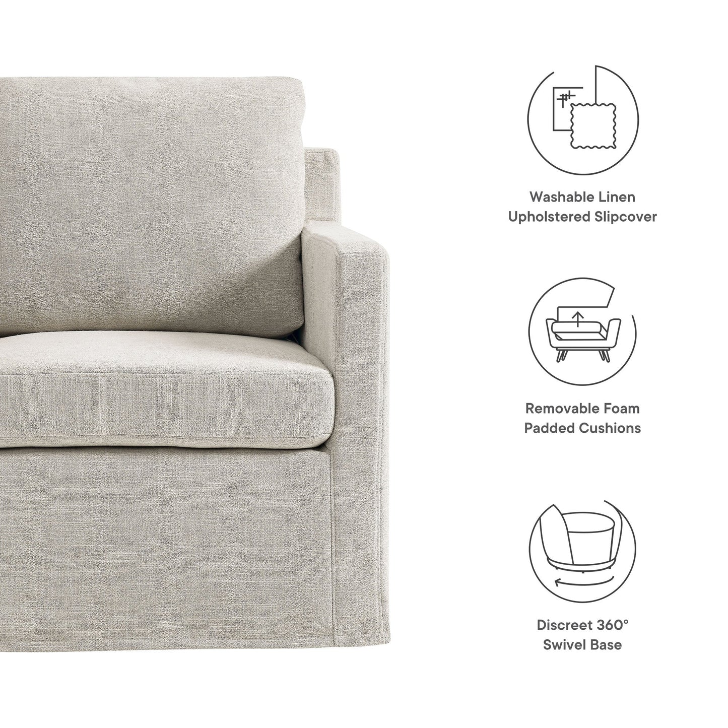Serene Linen Slipcovered Swivel Armchair by Modway