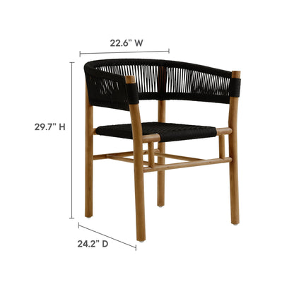 Vienna 5-Piece Outdoor Patio Teak and Rope Dining Set with Curved-Back Armchairs by Modway