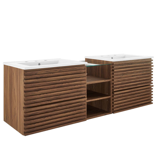 Render 62" Wall-Mount Double Sink Bathroom Vanity by Modway