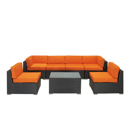 Aero 7 Piece Outdoor Sectional Set in Espresso Orange