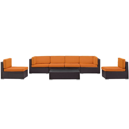 Aero 7 Piece Outdoor Sectional Set in Espresso Orange