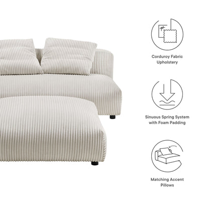 Solace Modular Corduroy Upholstered Armless Loveseat and Ottoman Set by Modway